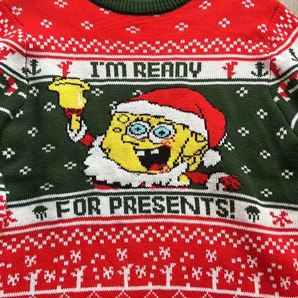 SpongeBob SquarePants Knit Ugly Christmas Sweater “I’m Ready For Presents” Sz M - Picture 2 of 9